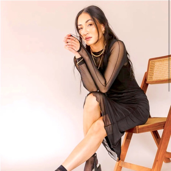 Bohme Trinity Gothic Mesh Long Sleeve Dress w/ Sleeveless Slip Dress & 90s Vibe - Picture 2 of 15